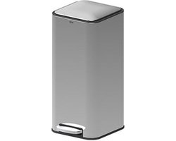 5Five Prullenbak/pedaalemmer Delta - zilver - metaal - 30 liter - 35 x 29 x 63 cm - keuken afvalbak - vierkant