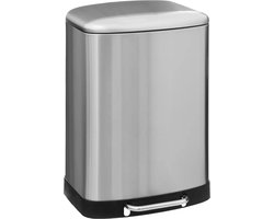 5Five Prullenbak/pedaalemmer - zilver - metaal - 50 liter - 44 x 37 x 66 cm - keuken vuilnisemmers