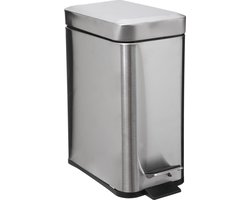 5Five Prullenbak/pedaalemmer - zilver - rvs metaal - 5 liter - 14 x 29 x 30 cm - badkamer/toilet