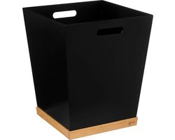 5Five Prullenbak/vuilnisbak - 23 liter - mdf hout - zwart/lichtbruin - 27 x 27 x 32 cm - kantoor