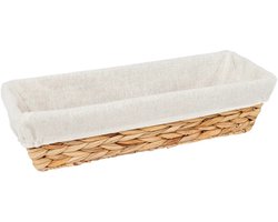 5Five Rieten gevlochten broodmandje - naturel - 39 x 14 x 9 cm - rechthoek - met afdekstof wit