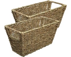 5Five Rieten opbergmand - 4x - gevlochten - beige/zwart - 31 x 15 x 15 - Kast-/badkamer mandjes