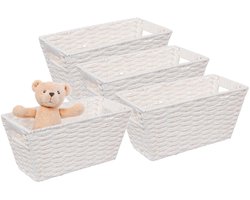 5Five Rieten opbergmand - 4x - gevlochten - wit - 31 x 15 x 15 - Kast-/badkamer mandjes - metaal/kunststof