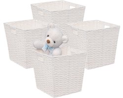 5Five Rieten opbergmand - 4x - gevlochten - wit - 31 x 31 x 31 - Kast-/badkamer mandjes - metaal/kunststof