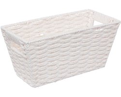 5Five Rieten opbergmand - gevlochten - wit - 31 x 15 x 15 - Kast-/badkamer mandjes - metaal/kunststof