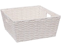 5Five Rieten opbergmand - gevlochten - wit - 31 x 31 x 15 - Kast-/badkamer mandjes - metaal/kunststof