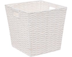 5Five Rieten opbergmand - gevlochten - wit - 31 x 31 x 31 - Kast-/badkamer mandjes - metaal/kunststof