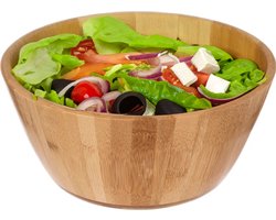 5Five Salade of voedsel serveer schaal - bamboe hout - lichtbruin - D28 x H12 cm - Serveerschalen