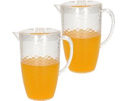 5Five Sapkan/schenkkan karaf met deksel - Set van 2x stuks - 2 liter/2000 ml - transparant - kunststof - 20 x 24 cm
