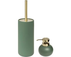 5Five Set van zeeppompje en toiletborstel - ficus groen - kunststeen