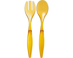 5Five Sla bestek/couvert - 2 delig - geel - kunststof - 29 cm - saladebestek/slacouvert - opscheplepels fruit/groente