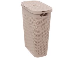 5Five Smalle Wasmand met deksel Rotan - beige - gevlochten kunststof - 40 liter - 26 x 46 x 60 cm