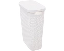 5Five Smalle Wasmand met deksel Rotan - wit - gevlochten kunststof - 40 liter - 26 x 46 x 60 cm