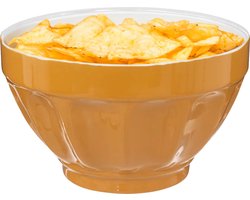 5Five Soepkommen/schaaltjes - 1x - Colorama - keramiek - D14 x H9 cm - okergeel - Stapelbaar - Ribbels decoratie