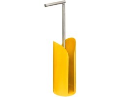 5Five Staande wc/toiletrolhouder met reservoir en flexibele stang - geel - 59 cm - metaal - Wc-rol houder - Toiletrol houder