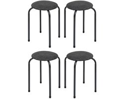 5Five Stapelbaar zit krukje Fierra - 4x - metaal/polyester - antraciet - D38 x H46 cm - extra stoelen - binnen/buiten - Stapelbaar