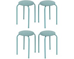 5Five Stapelbaar zit krukje Fierra - 4x - metaal/polyester - blauw - D38 x H46 cm - extra stoelen - binnen/buiten - Stapelbaar