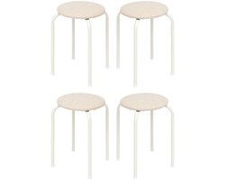 5Five Stapelbaar zit krukje Fierra - 4x - metaal/polyester - wit - D38 x H46 cm - extra stoelen - binnen/buiten - Stapelbaar