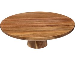 5Five taart/gebak serveerschaal - plat - rond - acacia hout - 28 x 9 cm - presentatie schaal op voet