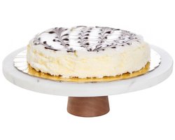 5Five Taartplateau Marmer steen- met voet - 25 x 8 cm - steen - wit - taartschaal - gebak presentatie