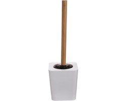 5five Toiletborstel met houder - wit - kunststof en bamboe - 38 cm - wc borstel