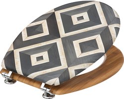 5five Toiletbril, canvas flap - geruit tegelmotief - zwart & gebroken wit