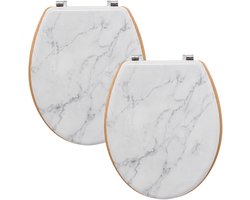 5Five Toiletbril Rome - 2x - wit marmer print - MDF hout - universeel - standaard wc bril