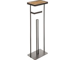 5Five Toiletrolhouder - zwart - met reservoir - met telefoonplankje - 59 cm - metaal - wc papier houder