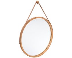 5five Wandspiegel met ophanghaak - rond - bamboo - leer - D38 cm
