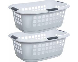 5Five Wasmand extra groot - 2x - wit - kunststof - 51 liter - 67 x 47 x 27 cm - ruime wasmanden