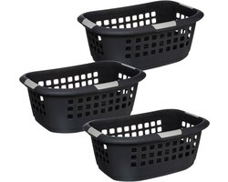 5Five Wasmand extra groot - 3x - antraciet - kunststof - 51 liter - 67 x 47 x 27 cm