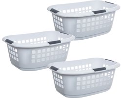 5Five Wasmand extra groot - 3x - wit - kunststof - 51 liter - 67 x 47 x 27 cm - ruime wasmanden