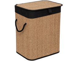 5Five Wasmand met deksel - bamboe hout - 60 Liter- naturel zwart - 41 x 30 x 50 cm