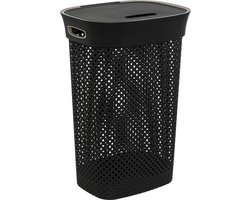 5Five Wasmand met deksel Rotan - antraciet - gevlochten kunststof - 60 liter - 42 x 33 x 61 cm - Badkamer accessoires