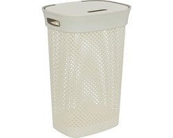 5Five Wasmand met deksel Rotan - wit - gevlochten kunststof - 60 liter - 42 x 33 x 61 cm - Badkamer accessoires