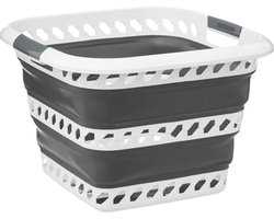 5Five Wasmand opvouwbaar met handvatten - kunststof - 40L - grijs/wit - 48 x 34 x 49 cm