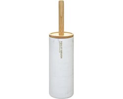 5Five WC-/toiletborstel met houder - wit met marmer effect - kunststeen/bamboe - 38 cm