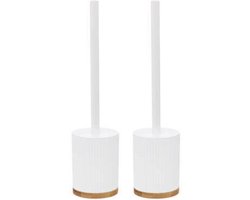 5Five WC-/toiletborstel met houder wit polyresin/steen 40 cm - Set 2x stuks