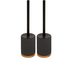 5Five WC-/toiletborstel met houder zwart polyresin/steen 40 cm - Set 2x stuks