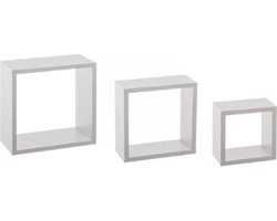 5five Zwevende wandplanken Blocks - set in 3x maten lengtes 15/20/25 cm - wit - hout - boekenplanken - muurplanken - hangplanken - kubussen