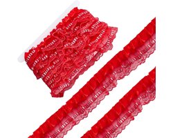 5M 55Mm 2 Layer Rode Ruche Dubbele Geplooide Satijn Organza Kant Rand Trim Vintage Verzamelde Ruches Randen Polyester Lint Voor Naaien Maken Kleding Decoratie Diy Craft Supply