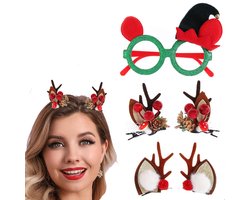 5pcs Christmas Reindeer Hairbow Party Glasses Frames Funny Novelty Glasses Cute Hair Barrettes Festival Decorations Hair Accessories Favors (B)