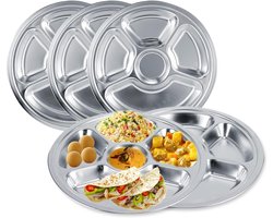 5pcs Ronde Verdeelde Roestvrijstalen Dinerborden - Verdeelde Kinderen Borden - Dikke Borden voor Portie Controle - Canteens Thuis Kamperen Dieet Portie Controle