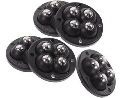 5stuks - 360° stalen kogel zwenkwielen - Zelfklevende Meubelwielen - Universele Katrol - Zwenkwielen - Voor Onder Meubels - Meubels Verschuiven - Meubelminiwielen - Wordt geleverd met 4 roestvrijstalen ballen - Zwart