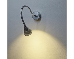 5W LED-wandlamp met flexibele zwanenhals, moderne leeslamp voor naast het bed, zilverkleurig design, geschikt voor binnenwandmontage en past bij diverse interieurstijlen.