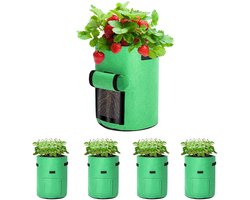 5x Ademend kweekzakken van non-woven stof 27 L met oogstvenster en stevige handgrepen, voor groenten, bloemen en fruit