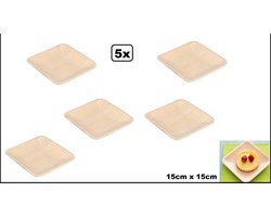 5x BIO Palmblad borden vierkant 15x15cm - next generation - palm blad bord gebak tapas amuse next generation diner gebak gerecht