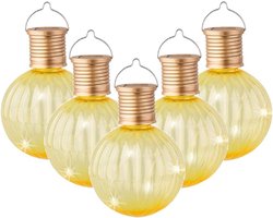 5x Buiten/tuin Led gele lampion solar verlichting 11 cm - Tuinverlichting - Tuinlampen - Solarlampen zonne-energie