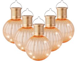 5x Buiten/tuin Led oranje lampion solar verlichting 11 cm - Tuinverlichting - Tuinlampen - Solarlampen zonne-energie