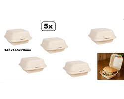5x Hamburger box bruin next generation - composteerbare afbreekbaar suikerriet hamburger bak food eten milieu